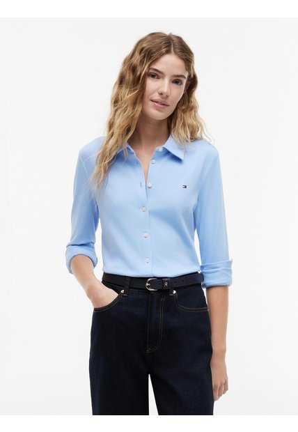 Camisa Celeste De Piqué 1985 De Corte Slim Tommy Hilfiger