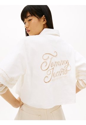 Camisa Blanca Amplia Con Logo Calado Integral Tommy Jeans