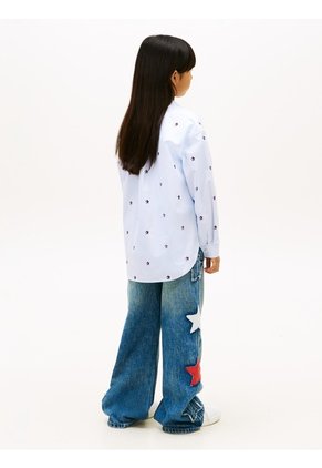 Camisa Celeste De Corte Regular Con Rayas Y Logo Tommy Hilfiger