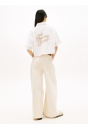 Camisa Blanca Amplia Con Logo Calado Integral Tommy Jeans