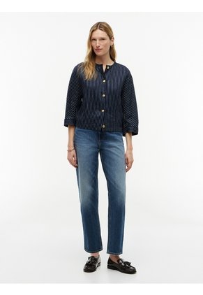 Blusa Azul Oscuro De Raya Diplomática Con Botones Dorados Tommy Hilfiger