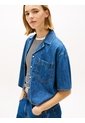 Camisa Azul Amplia De Corte Cropped En Chambray Tommy Jeans de Tommy Hilfiger
