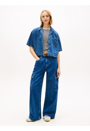 Camisa Azul Amplia De Corte Cropped En Chambray Tommy Jeans