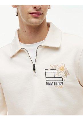 Saco Blanco De Rugby Con Cremallera De Un Cuarto Y Logo Tommy Hilfiger