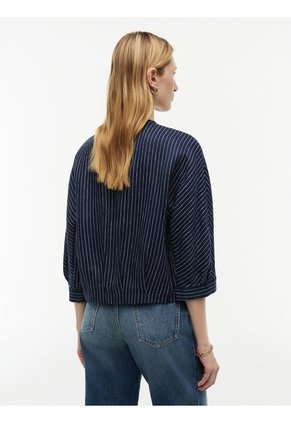 Blusa Azul Oscuro De Raya Diplomática Con Botones Dorados Tommy Hilfiger