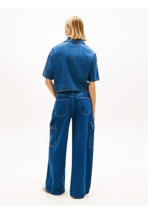 Camisa Azul Amplia De Corte Cropped En Chambray Tommy Jeans