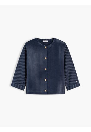 Blusa Azul Oscuro De Raya Diplomática Con Botones Dorados Tommy Hilfiger