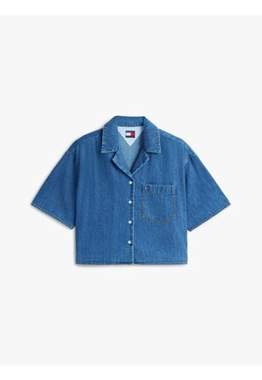 Camisa Azul Amplia De Corte Cropped En Chambray Tommy Jeans
