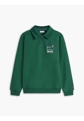 Saco Verde De Rugby Con Cremallera De Un Cuarto Y Logo Tommy Hilfiger