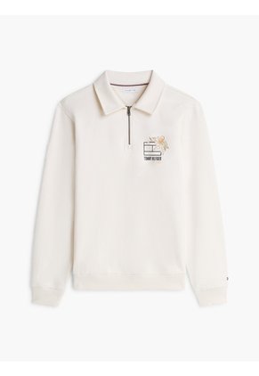 Saco Blanco De Rugby Con Cremallera De Un Cuarto Y Logo Tommy Hilfiger