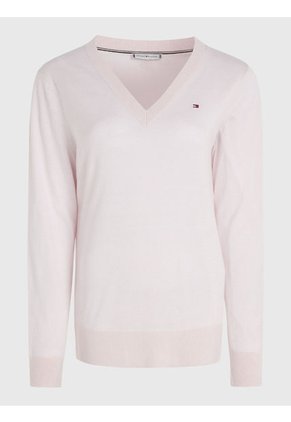 Saco Rosado Con Cuello En V Y Logo Para Mujer Tommy Hilfiger