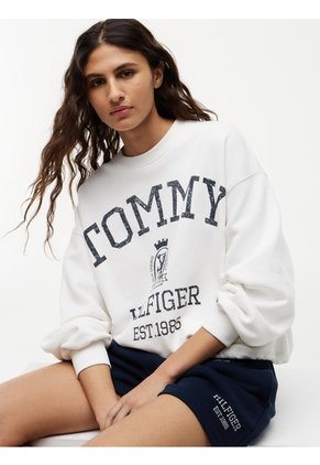 Saco Blanco Amplio Con Bajo Con Cordón Y Escudo Tommy Hilfiger