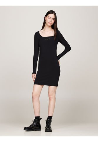 Vestido Negro Ajustado De Manga Larga Tommy Jeans Tommy Hilfiger