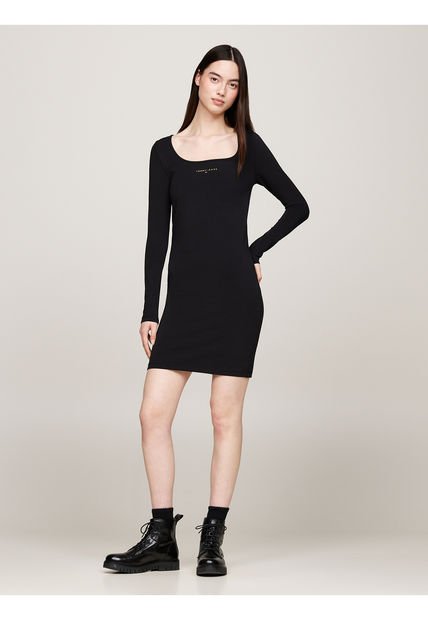 Vestido Negro Ajustado De Manga Larga Tommy Jeans