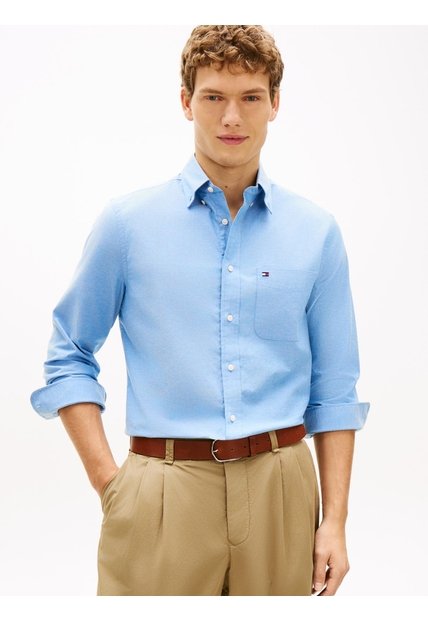 Camisa Azul Oxford Ligera De Corte Regular Tommy Hilfiger
