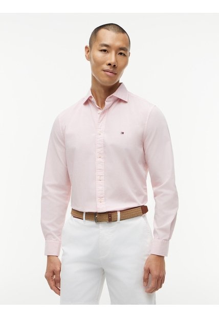 Camisa Rosa De Corte Regular En Popelín Lavado Tommy Hilfiger