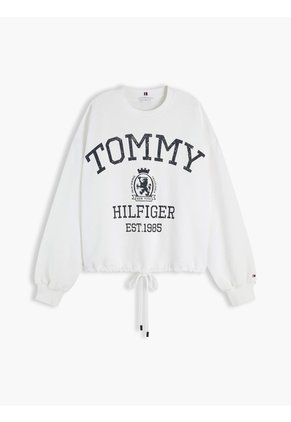 Saco Blanco Amplio Con Bajo Con Cordón Y Escudo Tommy Hilfiger