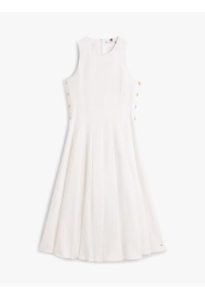 Vestido Blanco Midi Con Botones Dorados Tommy Hilfiger