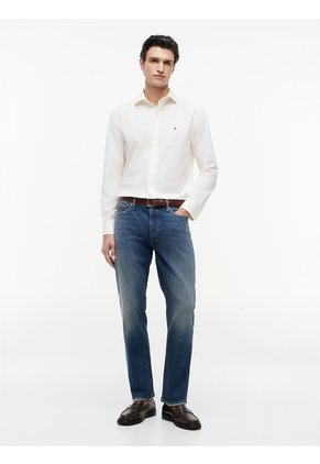 Camisa Blanca De Corte Regular En Popelín Lavado Tommy Hilfiger