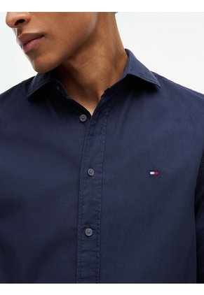 Camisa Azul De Corte Regular En Popelín Lavado Tommy Hilfiger