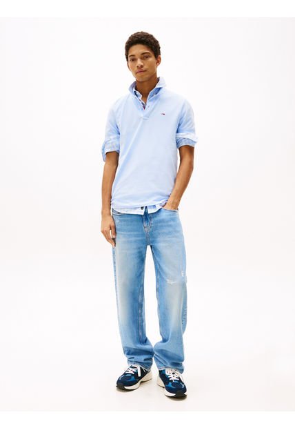 Polo Celeste De Corte Slim Con Parche Con Logo Tommy Jeans