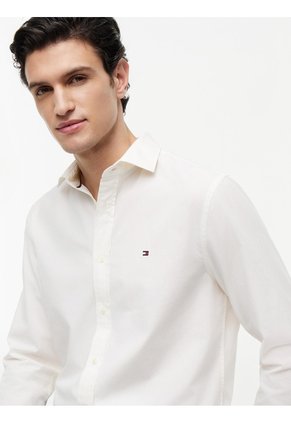 Camisa Blanca De Corte Regular En Popelín Lavado Tommy Hilfiger