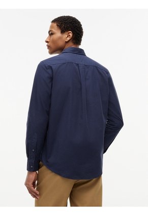 Camisa Azul De Corte Regular En Popelín Lavado Tommy Hilfiger
