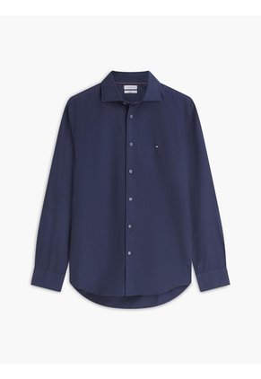 Camisa Azul De Corte Regular En Popelín Lavado Tommy Hilfiger