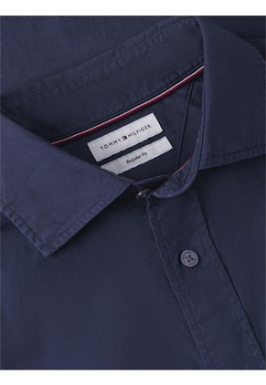 Camisa Azul De Corte Regular En Popelín Lavado Tommy Hilfiger