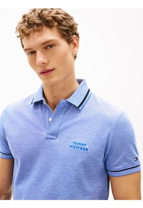 Polo Azul Oxford Two Tone De Corte Regular Tommy Hilfiger