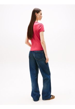 Camiseta Rosada De Punto Con Logo Y Corte Slim Tommy Jeans