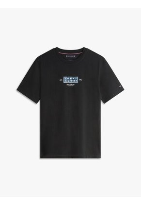 Camiseta Negra De Punto Con Cuello Redondo Y Logo Tommy Hilfiger