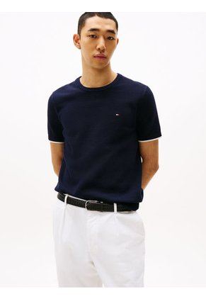 Camiseta Azul De Cuello Redondo Con Logo Tommy Hilfiger