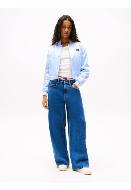 Chaqueta Celeste Bomber De Satén Con Parche Tommy Jeans