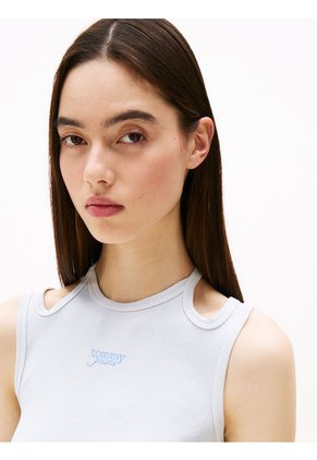 Camiseta Celeste Sin Mangas Con Cuello Halter Tommy Jeans