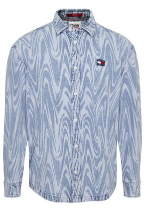 Camisa Jeans De Remolinos Y Corte Informal Hombre Azul Tommy Jeans