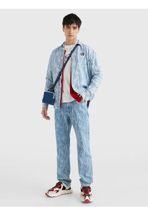 Camisa Jeans De Remolinos Y Corte Informal Hombre Azul Tommy Jeans