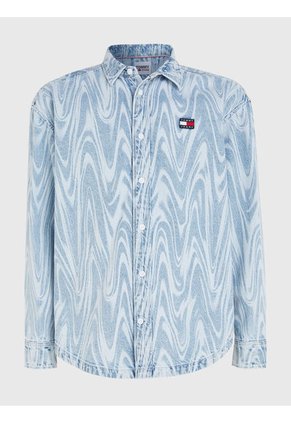 Camisa Jeans De Remolinos Y Corte Informal Hombre Azul Tommy Jeans