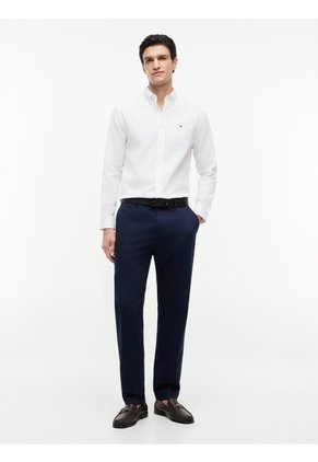 Camisa Blanca De Corte Regular Manga Larga Con Tejido Dobby Tommy Hilfiger