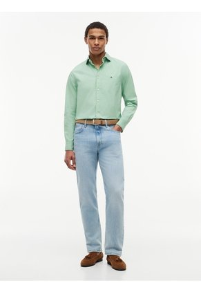 Camisa Verde De Corte Regular En Popelín Lavado Tommy Hilfiger