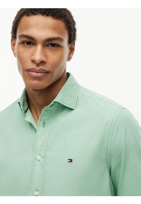 Camisa Verde De Corte Regular En Popelín Lavado Tommy Hilfiger