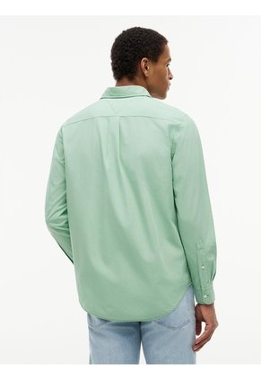 Camisa Verde De Corte Regular En Popelín Lavado Tommy Hilfiger