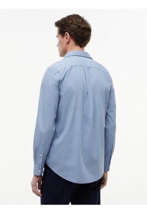 Camisa Azul De Corte Regular En Popelín Lavado Tommy Hilfiger