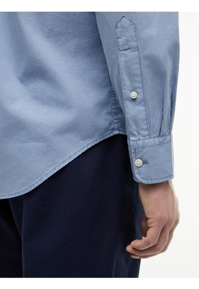 Camisa Azul De Corte Regular En Popelín Lavado Tommy Hilfiger