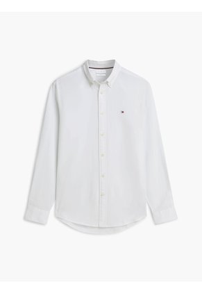 Camisa Blanca De Corte Regular Manga Larga Con Tejido Dobby Tommy Hilfiger