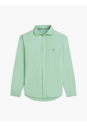 Camisa Verde De Corte Regular En Popelín Lavado Tommy Hilfiger