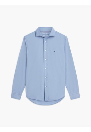 Camisa Azul De Corte Regular En Popelín Lavado Tommy Hilfiger