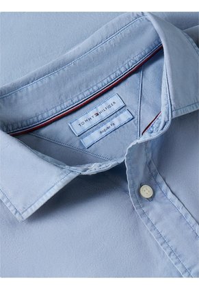 Camisa Azul De Corte Regular En Popelín Lavado Tommy Hilfiger