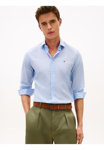 Camisa Celeste De Manga Larga Con Micro Estampado Tommy Hilfiger Tommy Hilfiger