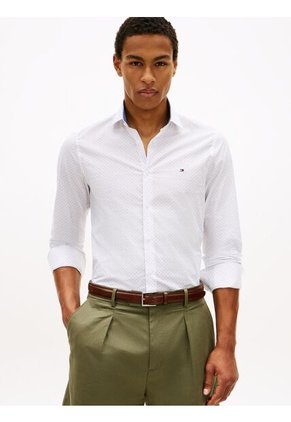 Camisa Blanca De Manga Larga Con Estampado Geométrico Tommy Hilfiger